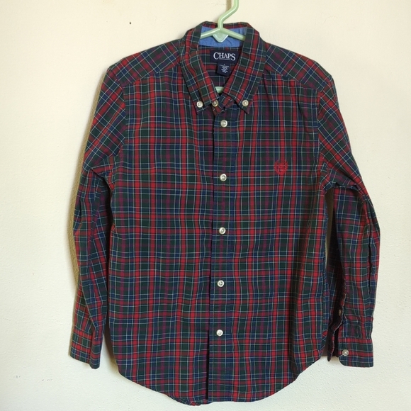 3 for $10 Bundle Sale! Chaps Red & Green Plaid Button-Down Shirt Cotton Size 7 - Picture 1 of 3